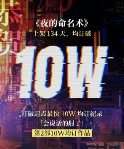 ​会说话的肘子再创新纪录，新书《夜的命名术》均订正式突破十万