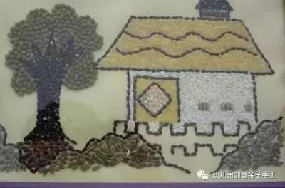 ​幼儿园亲子手工之豆子粘贴画，新年必备手工，几十款图案快收藏！